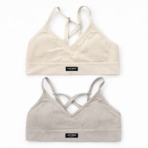 Lucky Brand Ribbed Bralette Bundle – White & Gray | Size Medium